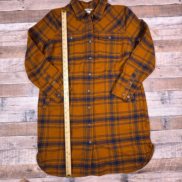 Duluth Trading Co Women Shirt Dress Large Yellow Plaid Flannel Button Back - Picture 5 of 6